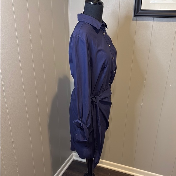 UNTUCKit Women’s 12 Classic Long Sleeve Wrap Dress in Deep Blue - Picture 3 of 8